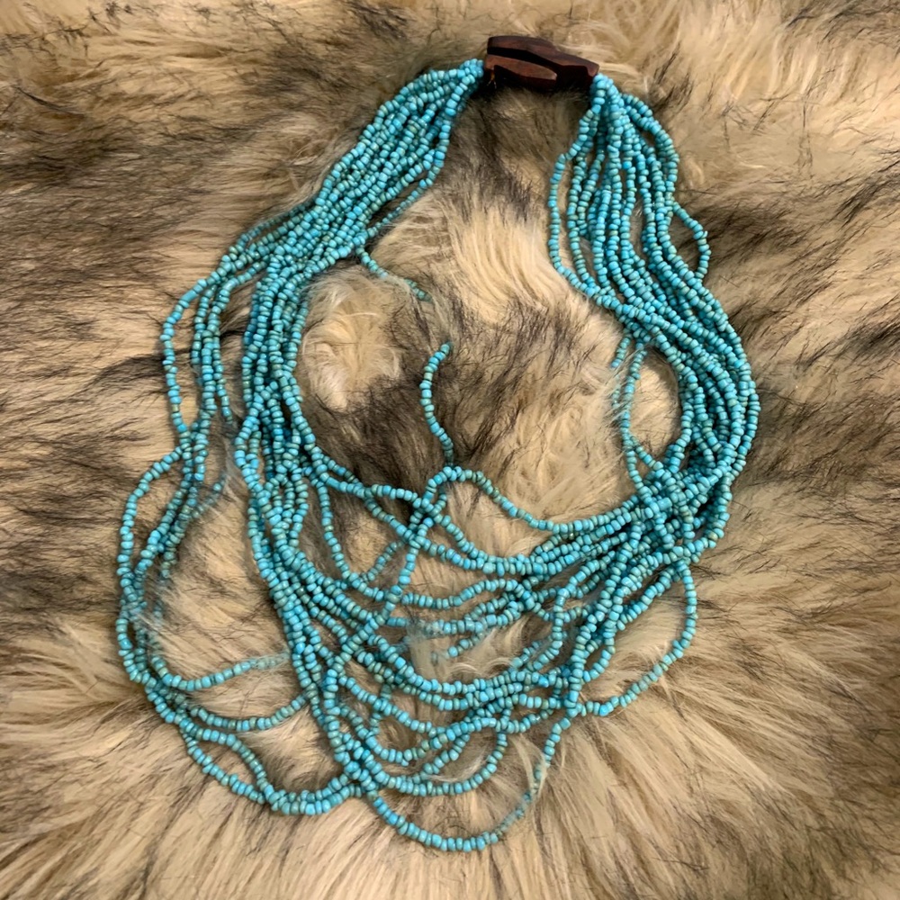 Turquoise and Wood Detail Necklace